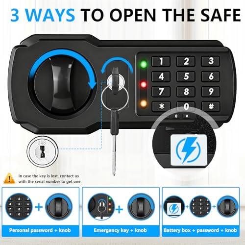 3.4 Cub Large Fireproof Safe for Home, Security Home Safes Water and Fireproof with Combination Lock, Alarm System and Removable Shelf, Anti-Theft Digital Fire Proof Safe for Home Document Valuables - Image 6