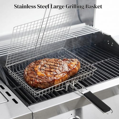 2 PCS Rolling Grill Basket with Wooden Handle and Fish Grill Basket - Image 6