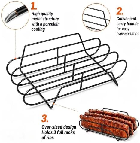 Rib Rack for Smoking –Rib Racks for Grilling and Smoking for 3 Full Racks of Ribs– Fits 18" Smoker, Weber, Kamado, Traeger – BBQ Grill Accessories for Men & Meat Lovers（15", Black, 1 Pack） - Image 3