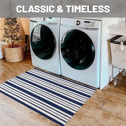 IOHOUZE 2x3 Striped Outdoor Door Mat, Washable Porch Rug, Navy White - Image 4