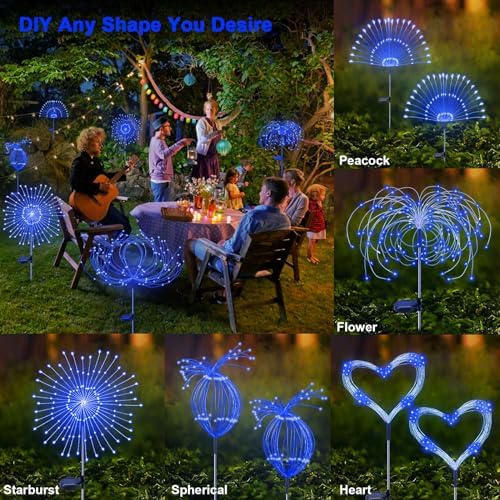 Solar Garden Lights Outdoor, 2 Pack 120 LED Twinkling Firework Lights Decorative with 2 Modes, Outdoor Waterproof Solar Starburst Light for Outside Yard Pathway Garden Decor, Blue - Image 4