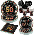 Kochorie 175 Pieces Vintage 50th Birthday Party Supplies Cheers to 50 Years Birthday Party Table Decoration Back in 1976 Tableware Set 7 Inch & 9 Inch Paper Plates Napkins Cups Cutlery Serves 25 by Kochorie