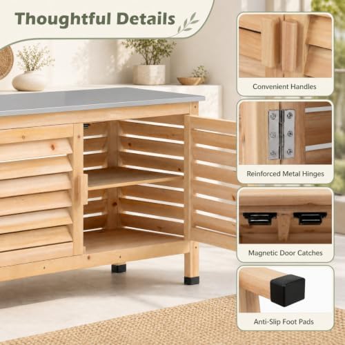 Goplus Patio Storage Cabinet, 2-Door Console Table (Natural) - Image 6