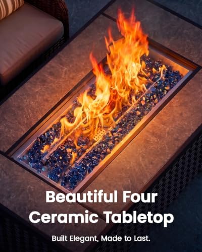 Ciays 43″ Fire Pit Table, Outdoor Propane Fire Pit Table with Premium Ceramic Tabletop, Glass Wind Guard, Lid, Glass Rock, 50,000 BTU CSA-Certified Gas Fire Pits for Outside Patio, Party, Deck - Image 3