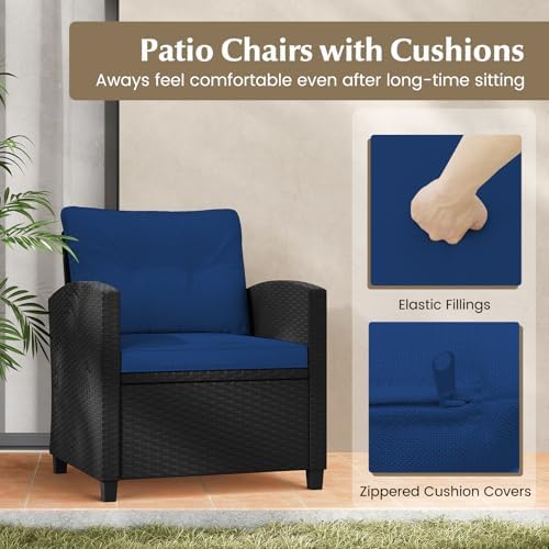 Tangkula 3 Piece Patio Furniture Set, Rattan Conversation Set w/Soft Seat & Back Cushions, Tempered Glass Topped Coffee Table, Cushioned Wicker Seating Set for Backyard, Porch, Poolside - Image 4