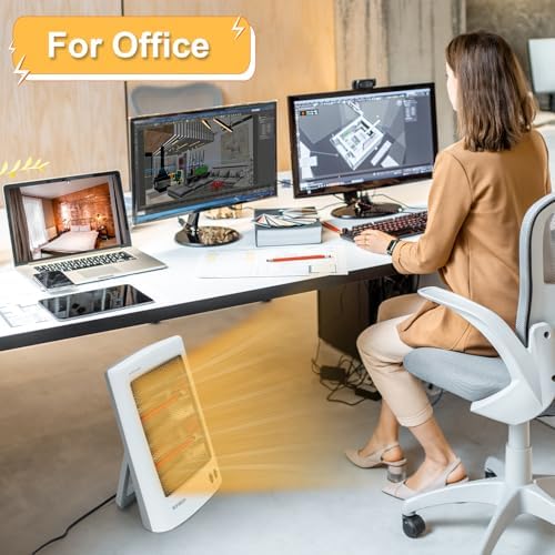 Infrared Heater, Portable Electric Heater, Space Heater for Indoor Use, Radiant Heat for Home Office, Two Heat Settings with Foldable Holder, Overheat and Tip-over Protection - Image 4