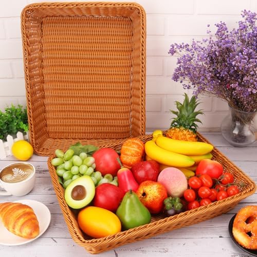 5 PCS 17.7 Inch Poly Wicker Bread Basket, Premium Large Wicker Basket, Woven Pantry Organizer, Rectangular Fruit Baskets, Bread Baskets for Serving, Restaurant, Home, Kitchen - Image 5