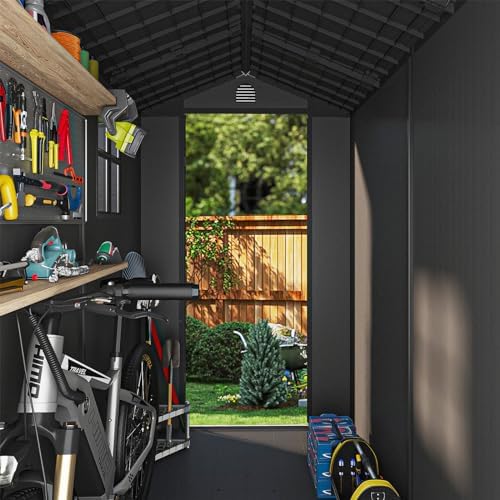 Patiowell 4x8 FT Plastic Outdoor Storage Shed with Floor, Dark Gray - Image 6
