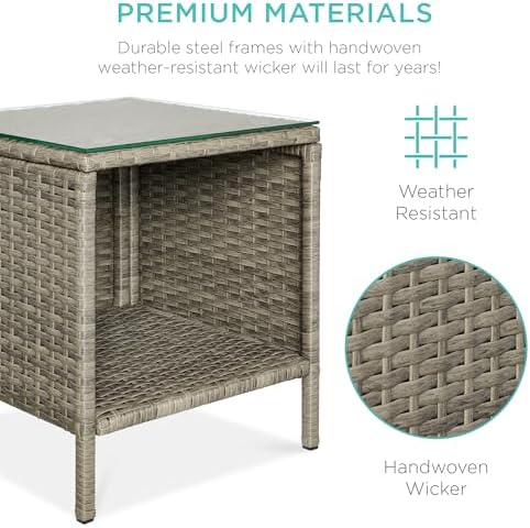 Best Choice Products 3-Piece Outdoor Wicker Conversation Bistro Set, Space Saving Patio Furniture for Garden w/Side Table - Taupe/White Sand - Image 5