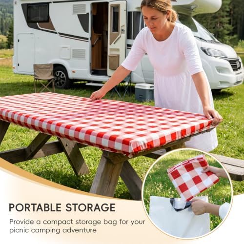 SquarePie 6FT Picnic Table Cover with Bench Covers, 3 Pack, Red Checkered - Image 6