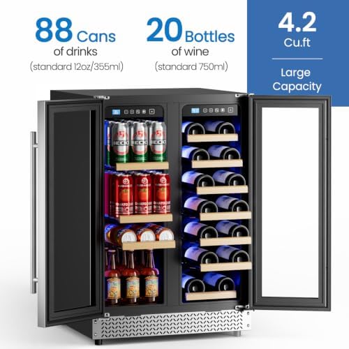 24 Inch Wine and Beverage Refrigerator, 88 Cans and 21 Bottles Dual Zone Wine Fridge with Glass Door Built in or Freestanding, Beverage Cooler for Soda Beer Wine-Kitchen Bar Office - Image 2