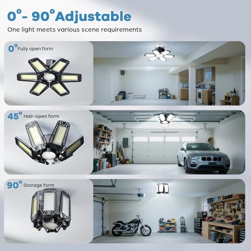 6 Pack Garage Light - 180W 18000 LM 6500K Deformable Garage Lights Ceiling LED with 6+1 Adjustable Panels, Shop Lights E26/E27 Screw Socket for workshops, Parking, Basement, Storage Room - Image 5