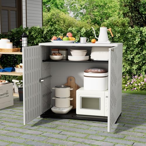 HOMSPARK Indoor/Outdoor Storage Cabinet with Doors, 34”x15”x34” HDPE Plastic Storage Box for Bedroom, Bathroom, Living Room, Balcony, Multi-Purpose for Daily Tools, White - Image 6