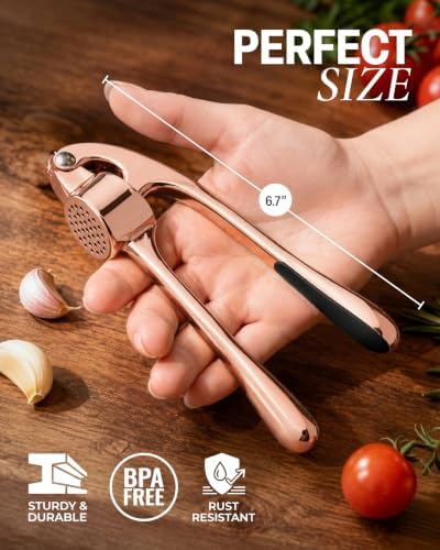 Zulay Kitchen Metal Garlic Press Garlic Mincer Tool Stainless Steel, Rose - Image 2