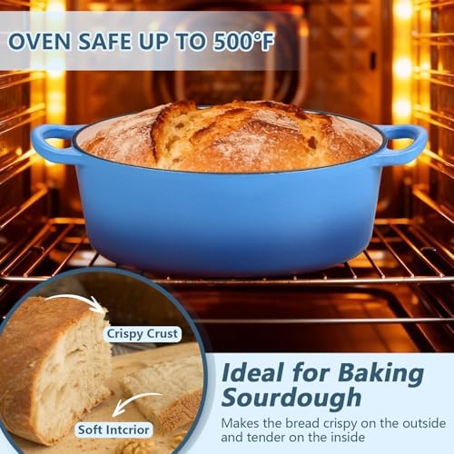 P&P CHEF Oval Dutch Oven with Lid, Enameled Cast Dutch Oven Pot for Bread Baking, Braising, Stewing, Roasting, Non-Stick & Oven Safe, Dual Handles & Easy Clean, 7QT & Blue, Valentine's Day - Image 7