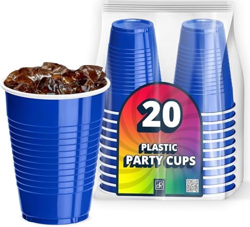 DecorRack 20 Party Cups 12 oz Disposable Plastic Cups for Birthday Party Bachelorette Camping Indoor Outdoor Events Beverage Drinking Cups (Blue, 20) by DecorRack