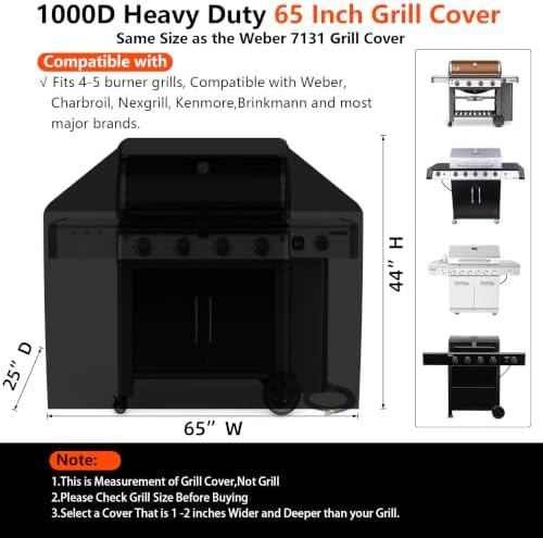 [Upgraded 1000D Heavy Duty Fabric] 65 inch Grill Cover for Outdoor Grill - Image 2