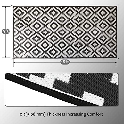 SAND MINE Waterproof Outdoor Rug 9x18 ft, Plastic Straw Rug, Modern Area Rug, Large Floor Mat, RV, Patio, Backyard, Deck, Picnic, Beach, Trailer, Camping (9' x 18', Black & White Lattice) - Image 2