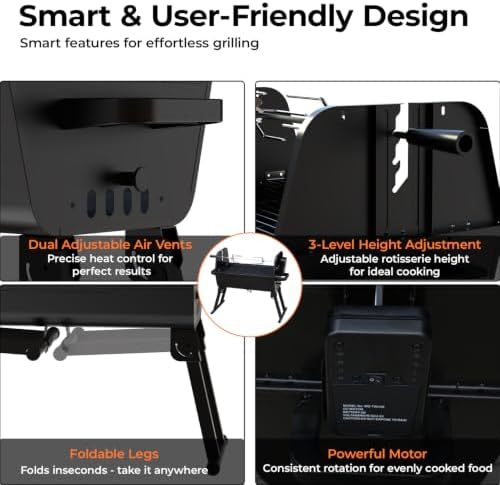 BRANDMAN GRILLS SINCE 1987 2 in 1 Portable Charcoal BBQ Rotisserie Grill - Image 6
