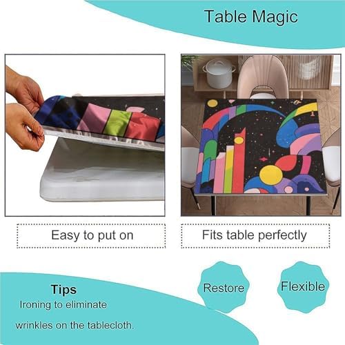 Tablecloth with Elastic, Modern Geometric Pattern Printed on Fade Resistant Fire Table Cover Square, Ideal for Weddings Birthdays Events, Fit for 40" x 40" Square Tables - Image 3