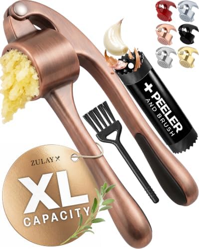 Zulay Kitchen Metal Large Garlic Press, Garlic Mincer, Peeler-Brush, Copper by ZulayKitchen