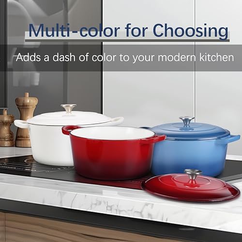 E-far Dutch Oven Pot with Lid, 5 Quart Enameled Cast Iron Round Dutch Oven Stockpot for Bread Baking/Braising/Cooking/Roasting/Stewing, Heavy Duty Nonstick Cookware Safe for Induction & Oven - Blue - Image 7