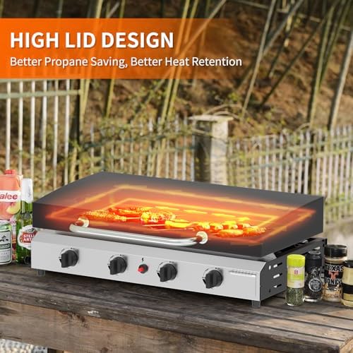 SKOK 4 Burner Gas Griddle with Hood- 30 Inch Outdoor Propane Griddle-60000 BTU Propane Fuelled, Portable Flat Top Gas Grill Camping Griddle with Lid for Kitchen, Outdoor BBQ, Camping - Image 2