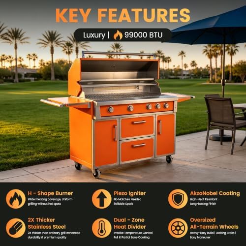 49" Orange Stainless Steel Grill, 4 Burners & Infrared Burner, Natural Gas - Image 5