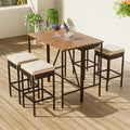 GO 5-Piece Outdoor Acacia Wood Bar Height Table And Four Stools With Cushions, Garden PE Rattan Wicker Dining Table, Foldable Tabletop, High-Dining Bistro Set, All-Weather Patio Furniture, Brown by HarperBrightDesigns