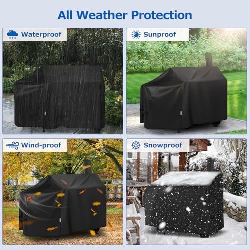 SunPatio 60 Inch Offset Smoker Cover, Outdoor Heavy Duty Waterproof BBQ Smoker Cover, Charcoal Pellet Grill Protector for Brinkmann, Char-Broil, Weber, Nexgrill and More - Image 7