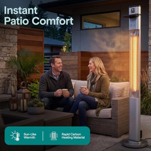 SereneLife Infrared Patio Heater, 1500W Electric Standing with Remote Control, IP44 Approved, Odorless, Three Power Settings, Indoor/Outdoor for Restaurant, Backyard, Garage, Decks - Image 2