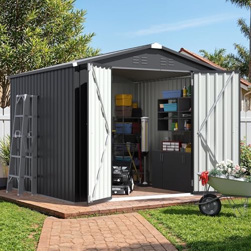 JUMMICO 8x8 FT Outdoor Storage Shed, Tool Metal Sheds, Black by JUMMICO