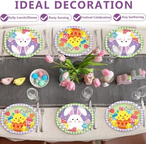 Qyeahkj 50 PCS Easter Oval Paper Plates Large 11' Disposable Bunny Party Decorations Colorful Easter Eggs Supplies Favor for Party Tableware Set - Image 6