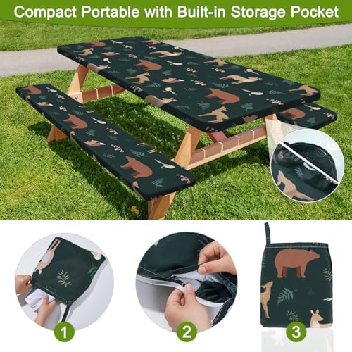 Picnic Table and Bench Cover Set, Waterproof Fitted Elastic Cloth - Image 3