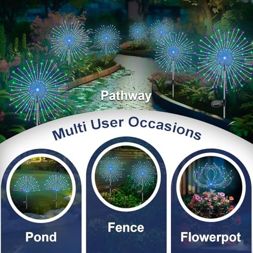 Solar Garden Lights Outdoor, 6 Pack 120 LED Twinkling Firework Lights Decorative with 2 Modes, Outdoor Waterproof Solar Starburst Light for Outside Yard Pathway Garden Decor, Green + Purple - Image 5