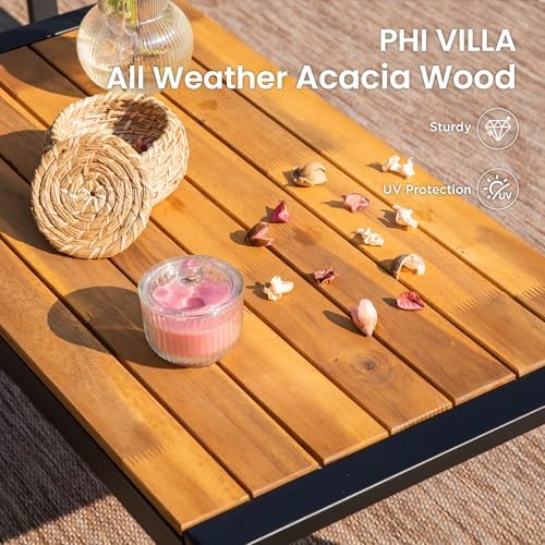 PHI VILLA 4 Piece Brown Wicker Patio Furniture Set with Navy Cushion - Image 5