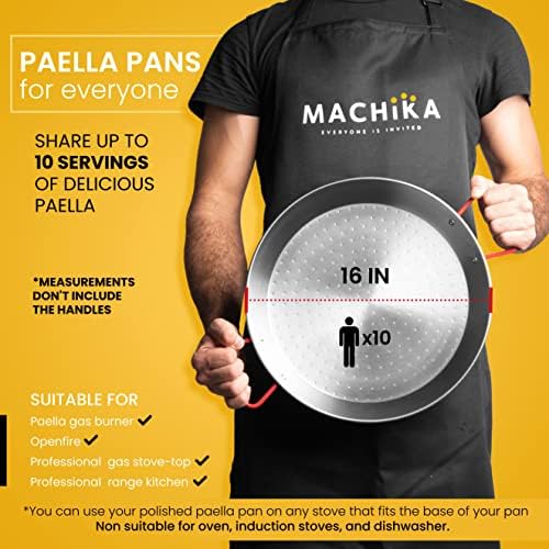 Machika 17 inch Carbon Steel Paella Pan, 42cm Polished Steel Large Skillet From Spain, Great for Paella Parties Indoors, Outdoors, Camping & More, Imported Spanish Paellera, Made by Garcima - Image 3