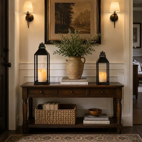 Decorative Lanterns Indoor Outdoor, 2Pcs 17" 13" Black Lantern with Candles - Image 6
