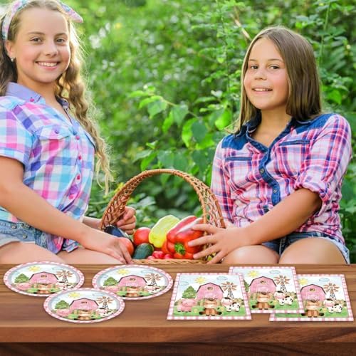 Egami 40pcs pink Farm Party Supplies,include 20 Dessert plate and 20 Napkin,Farm Animal Party Plate Napkin Set,Used for Animal Party Decoration - Image 6