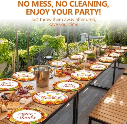 Qyeahkj 50PCS Thanksgiving Oval Paper Plates Large 11”Heavy Duty Disposable Plates Fall Party Decorations Give Thanks Serving Platter Supplies Favor Autumn Maple Leaf Party Tableware Set - Image 6