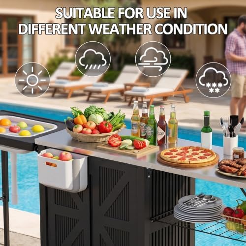 Spurgehom Outdoor Grill Cart with Storage Movable Grill Table - Image 6