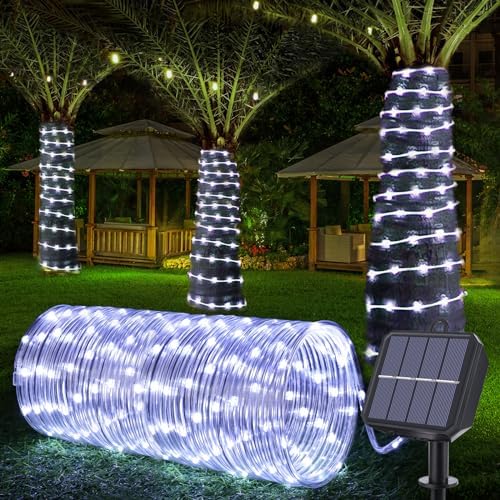 Solar Rope Lights, 66ft 200LED Solar String Lights, 8 Modes, Waterproof by Jnaurb