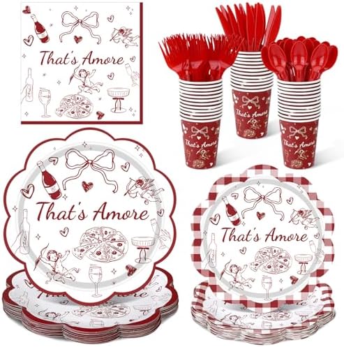 Zubebe 175 Pcs Thats Amore Bridal Shower Party Plates Napkins Cups Set by Zubebe