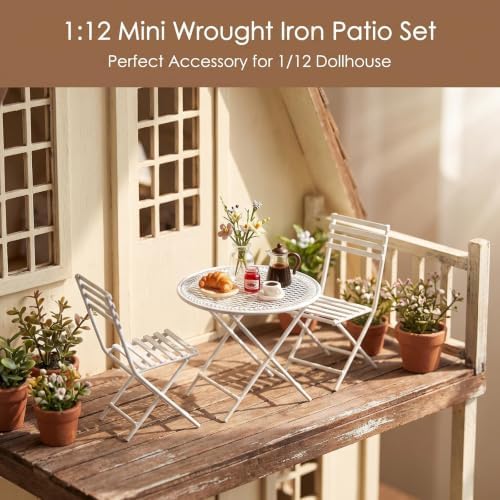 Miniature Dollhouse Furniture 1 12 Scale Bistro Set Metal Table & Chairs - Image 2