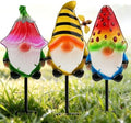 Gnome Garden Stake Set of 3 Metal Glass 18.3" Funny Outdoor Yard Lawn Decor by LEGIFOGardenDecor