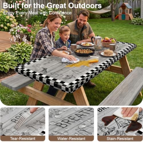 Picnic Table Cover with Bench Covers Camping Tablecloth Set with Pocket - Image 3