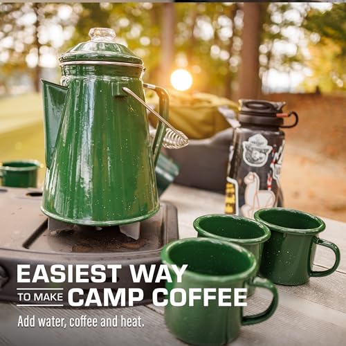 COLETTI Classic Enamel Set Coffee Percolator & Mugs — The Most Nostalgic Camping Coffee Pot, Now Modernized [Green Enamel, 12 Cup Percolator Coffee Pot & Set of 4 Mugs] - Image 6