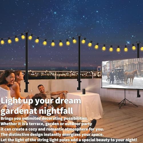 AHRLHR 6 Pack 5 Ft String Light Poles, String Light Poles for Outside with Fixing Clips,Metal Poles for Outdoor String Lights, Hanging Light Poles for Deck Fence Garden Backyard Wall Bistro - Image 5