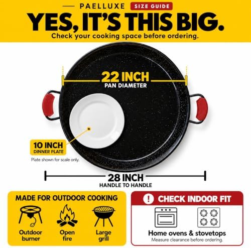 Paelluxe Paella Pan Enameled No-Rust Steel Skillet - 22 Inch, 16 Servings - Image 2