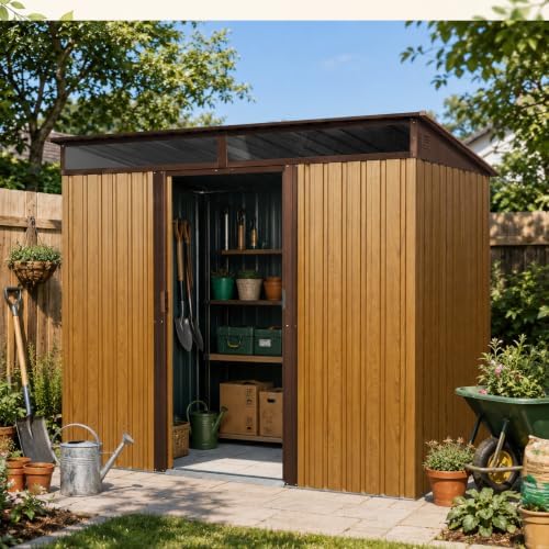 8X6 FT Outdoor Metal Storage with Lockable Sliding Doors by Unknown